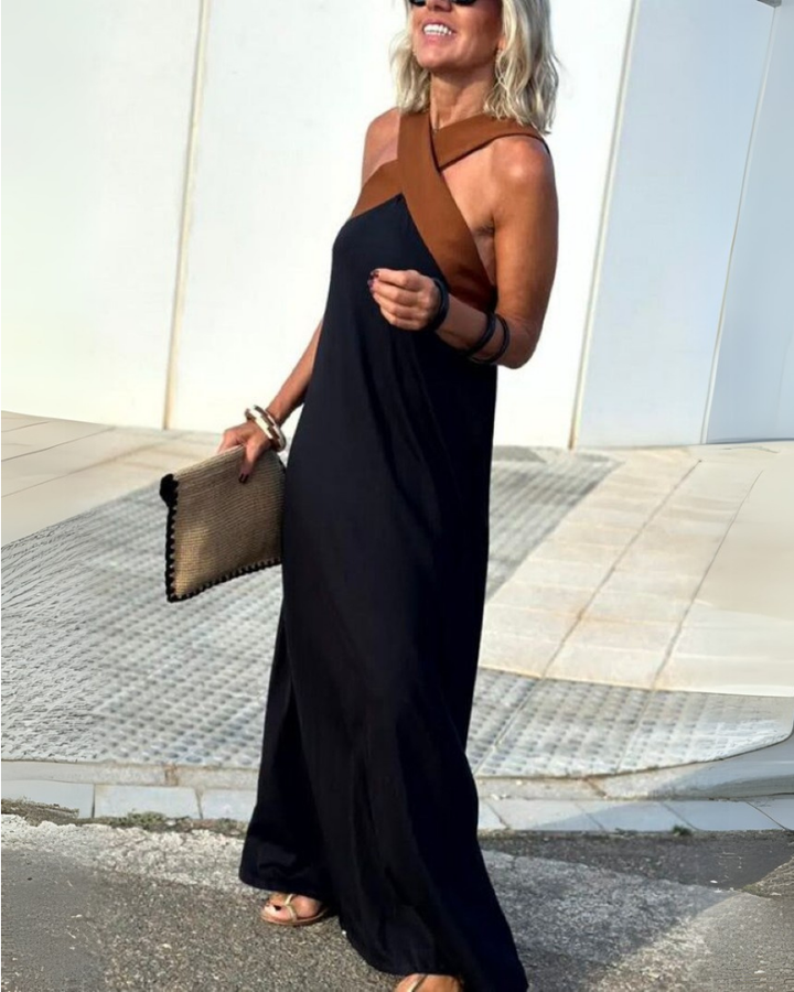 Christine - Elegant Dress with Open Back and Fashionable Cross Neckline
