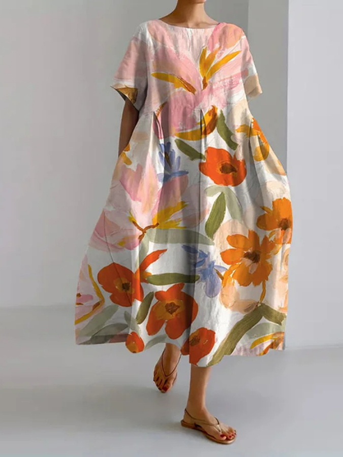 Serena - Flower Print Summer Dress with Flattering Cut and Freedom of Movement