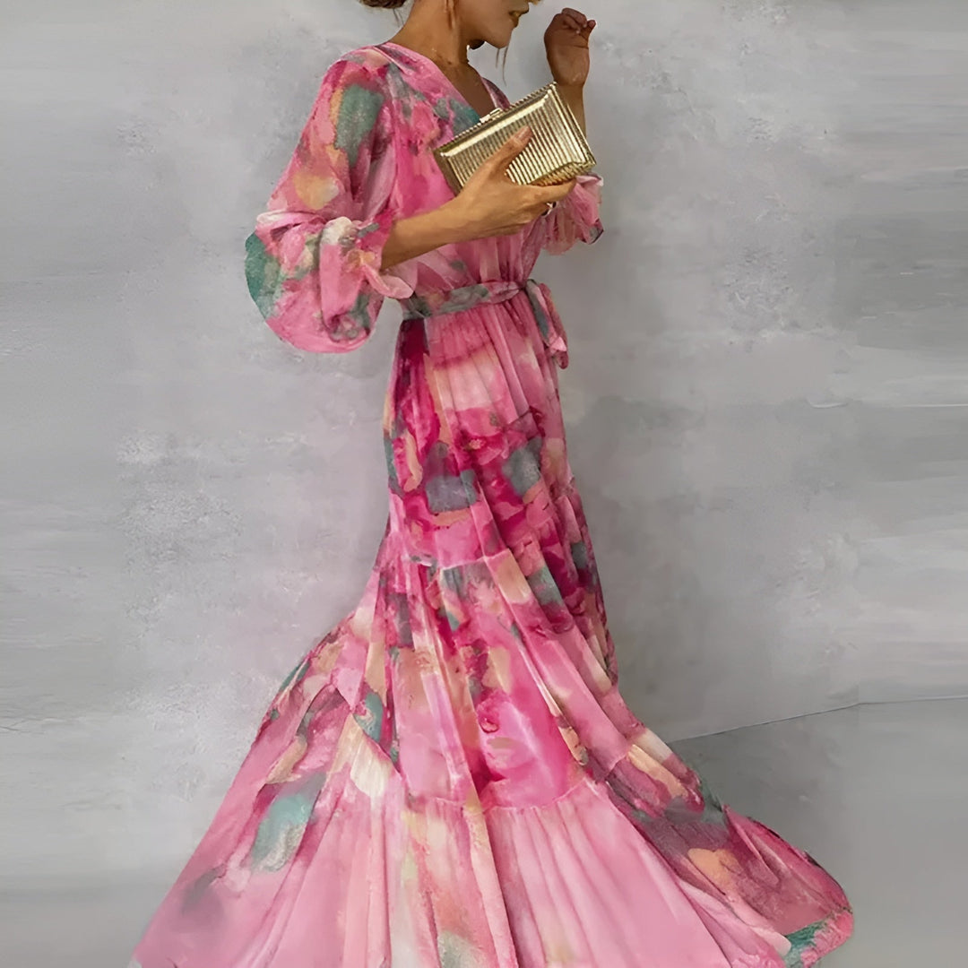 Lorraine - Long Summer Dress with Floral Pattern and Adjustable Silhouette