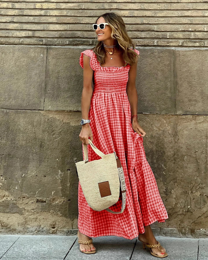 Juliet - Checkered Dress with Back Cut for Instant Elegance and Everyday Comfort