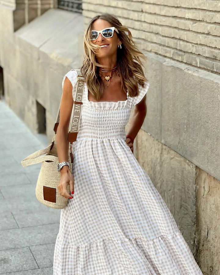 Juliet - Checkered Dress with Back Cut for Instant Elegance and Everyday Comfort