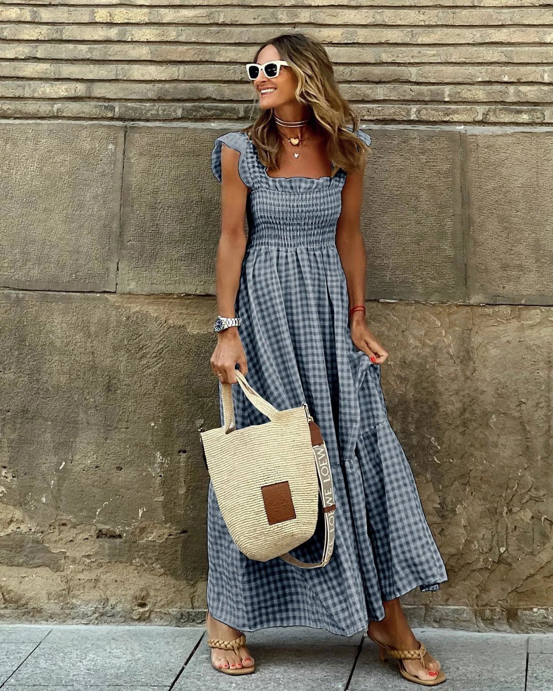 Juliet - Checkered Dress with Back Cut for Instant Elegance and Everyday Comfort