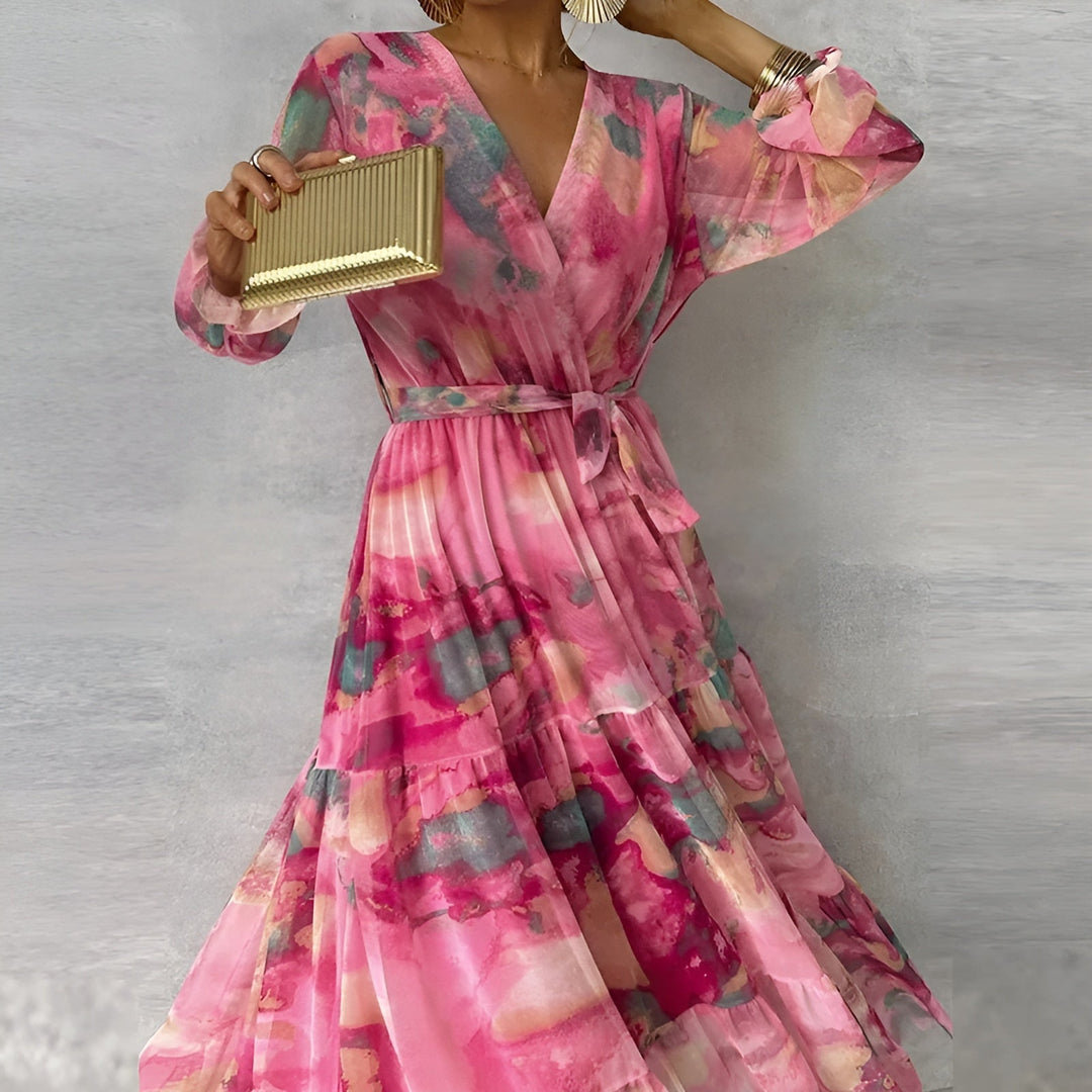 Lorraine - Long Summer Dress with Floral Pattern and Adjustable Silhouette