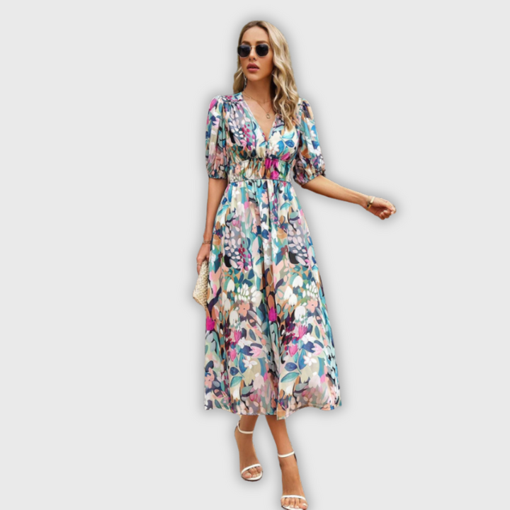 Veloura - Flattering Floral Midi Dress