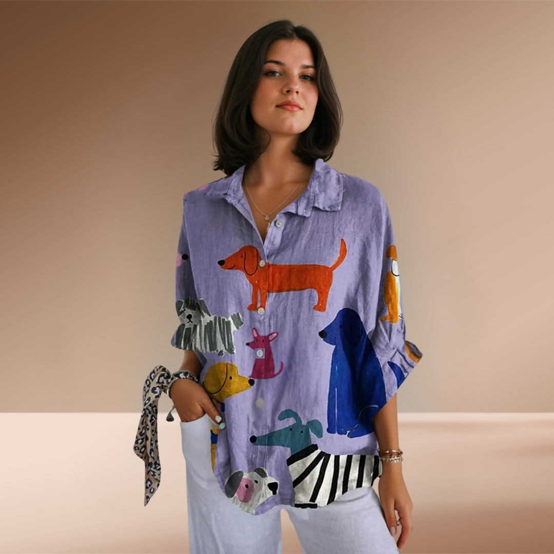 Honorielle - Fun Dog Print Button-Up Shirt