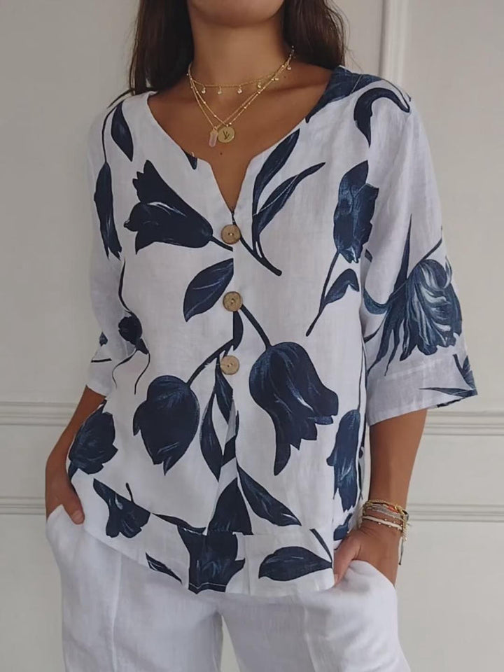 Clover - Floral V-Neck Blouse