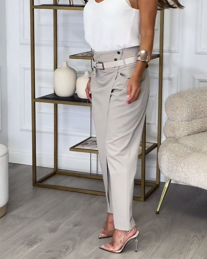 Merel - Patchwork trousers with belt