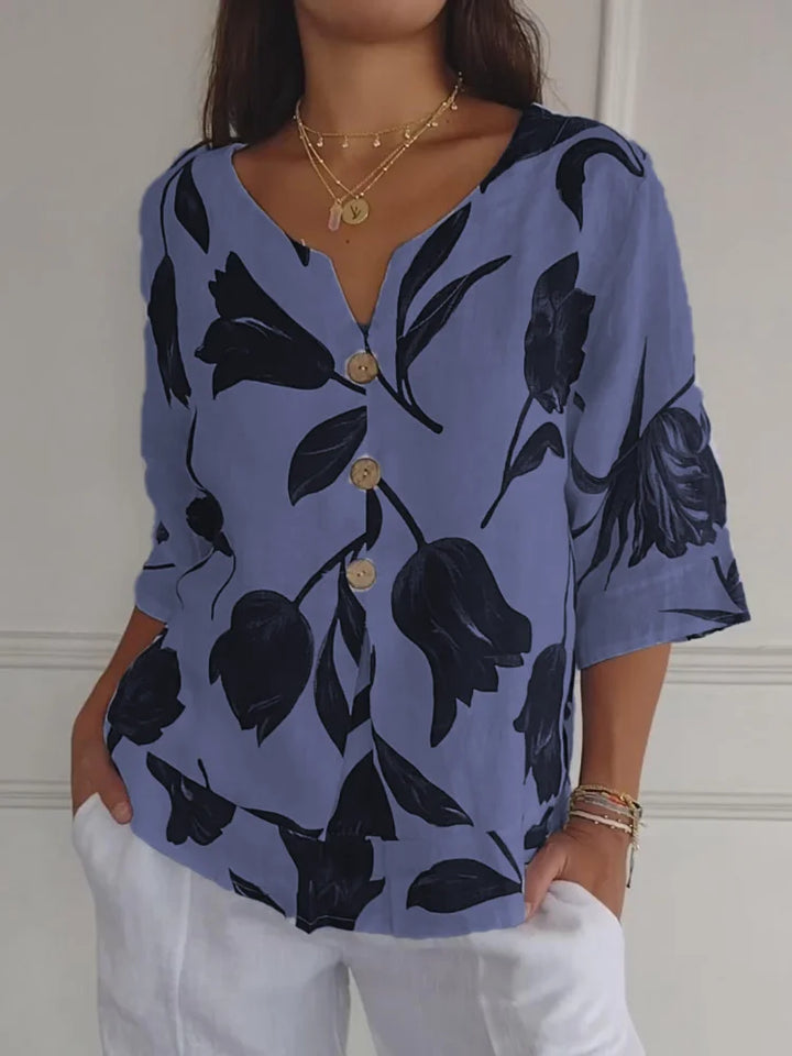 Clover - Floral V-Neck Blouse