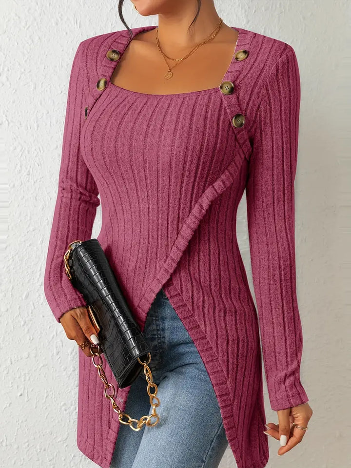 Jasmine - Asymmetric Top with Buttons and Ribs
