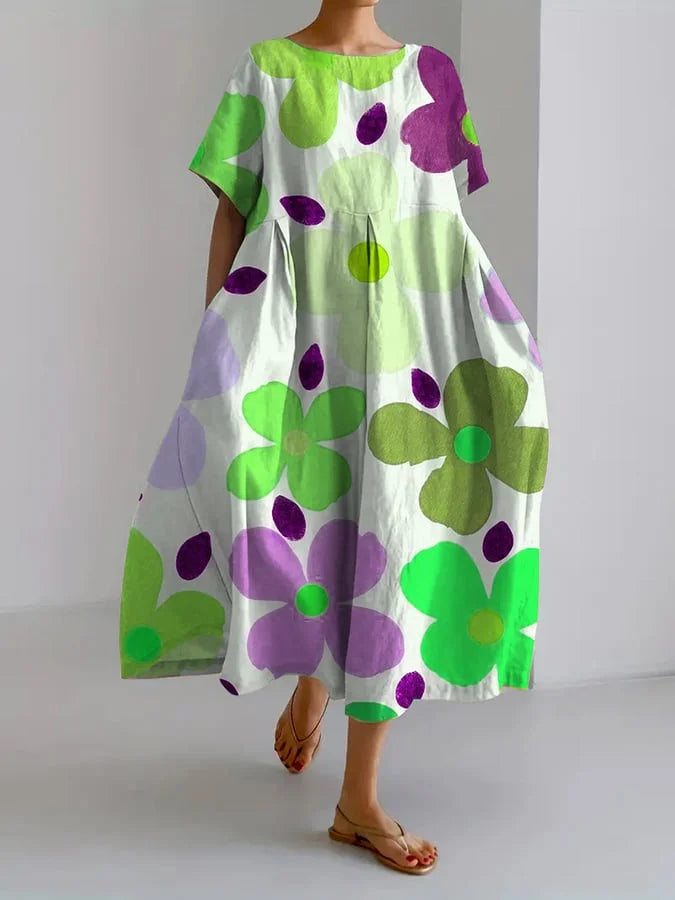 Serena - Flower Print Summer Dress with Flattering Cut and Freedom of Movement