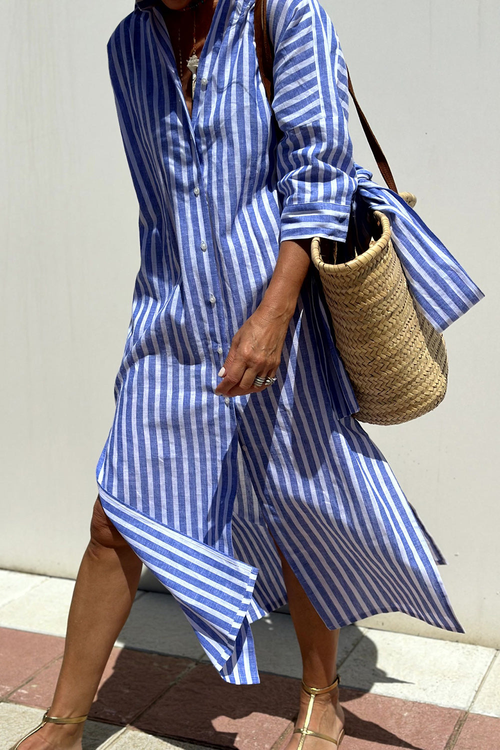 Andrea - Elegant Striped Shirt Dress