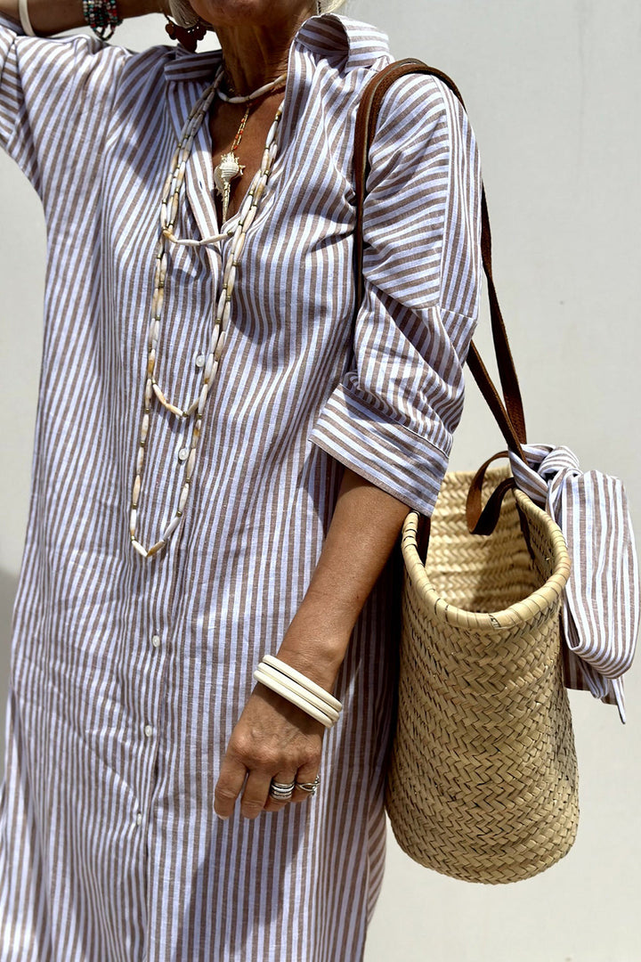Andrea - Elegant Striped Shirt Dress