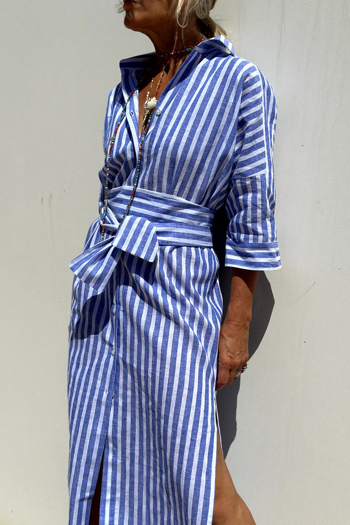 Andrea - Elegant Striped Shirt Dress