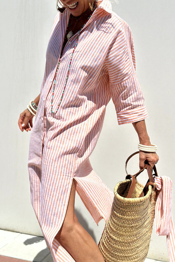 Andrea - Elegant Striped Shirt Dress