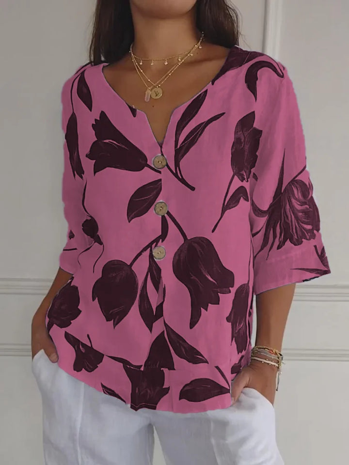 Clover - Floral V-Neck Blouse