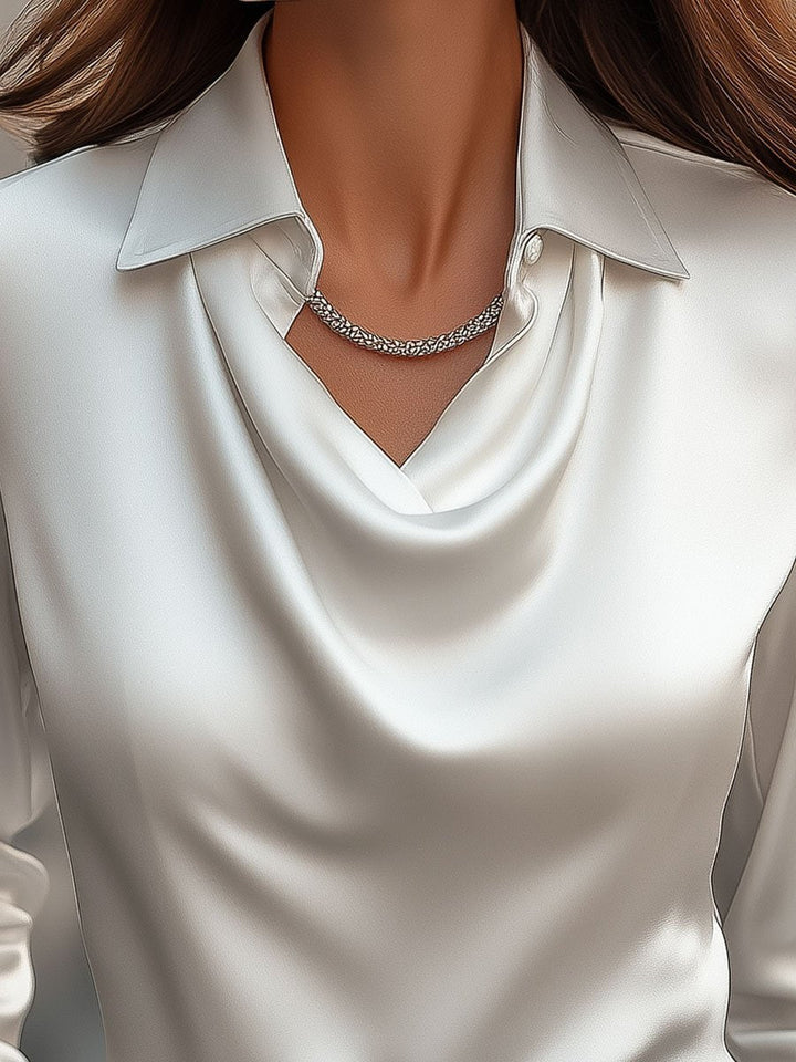 Sheena - Elegant Satin Blouse with Draped Neckline