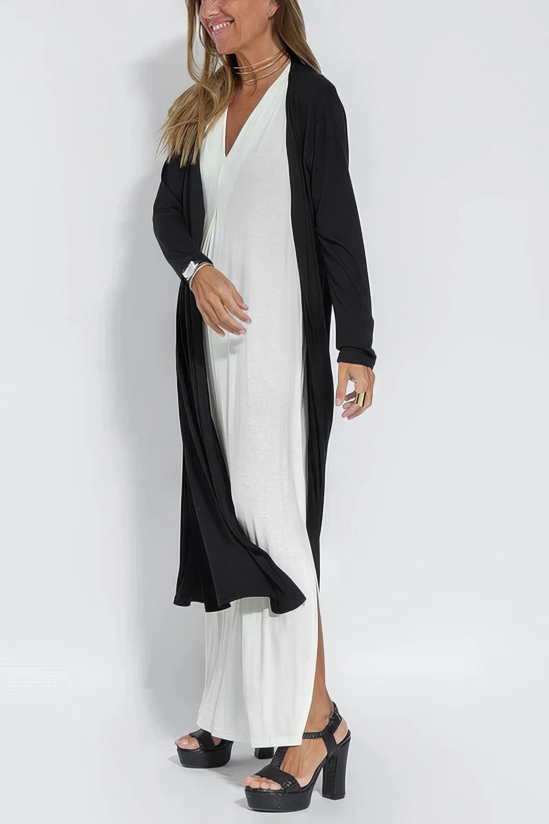 Natasha - Elegant Long Dress with Complimentary Matching Cardigan