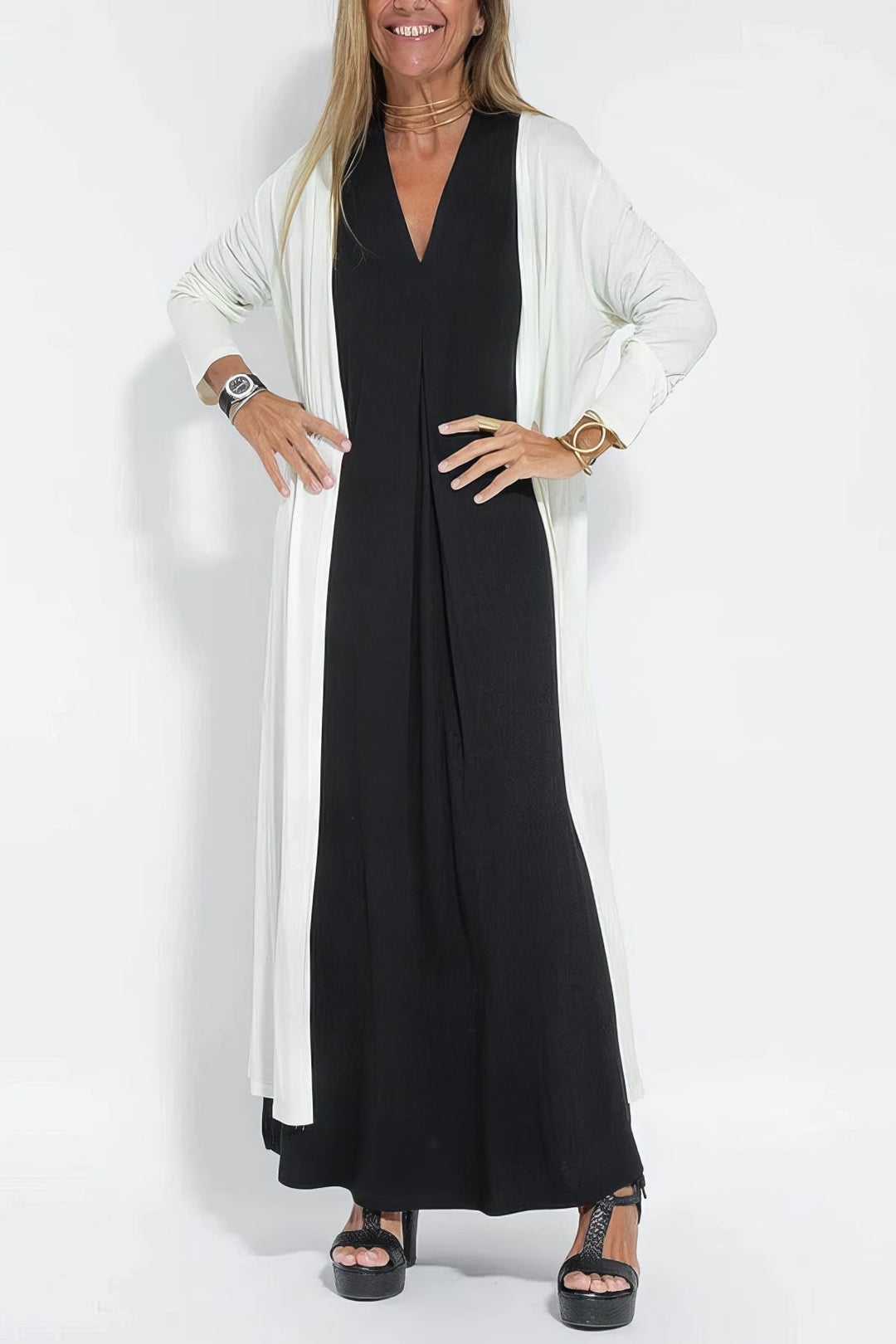 Natasha - Elegant Long Dress with Complimentary Matching Cardigan