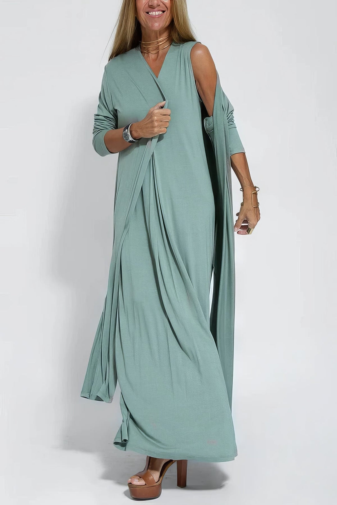 Natasha - Elegant Long Dress with Complimentary Matching Cardigan