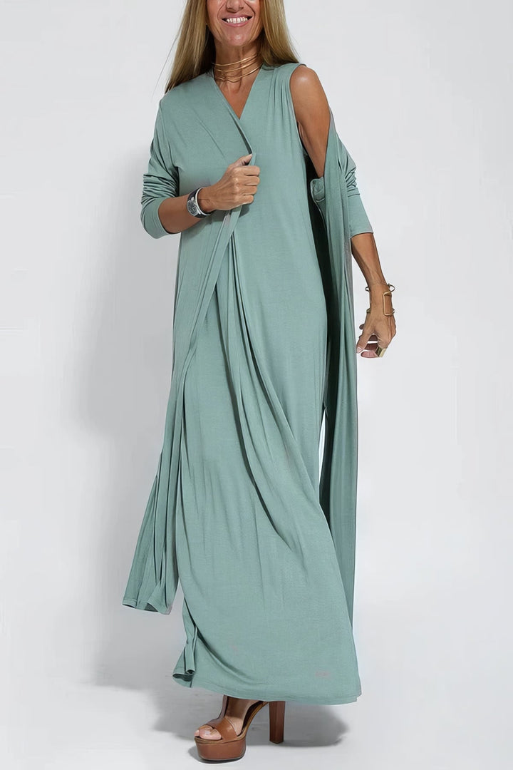 Natasha - Elegant Long Dress with Complimentary Matching Cardigan