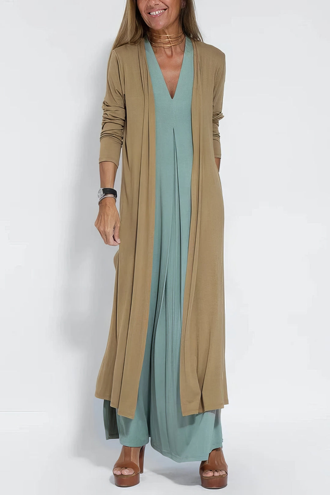 Natasha - Elegant Long Dress with Complimentary Matching Cardigan
